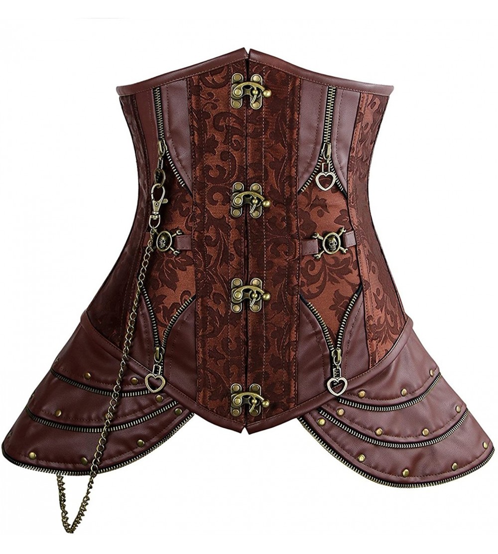 Bustiers & Corsets Sexy Women Leather Steampunk Steel Boned Corset Underbust Gothic Bustiers - Brown - CA1882L3553 $39.68