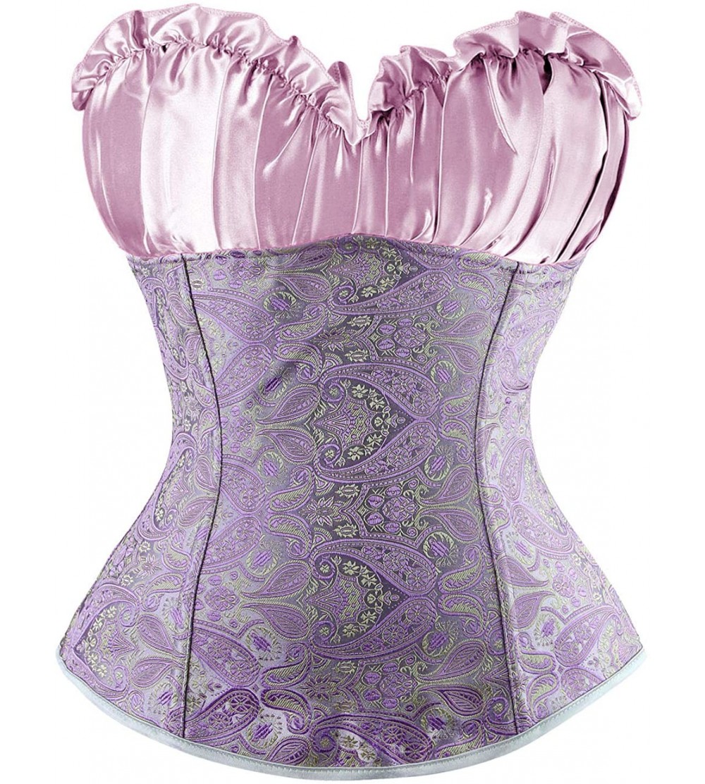 Bustiers & Corsets Women' Lace Up Boned Bustier Renaissance Top Wedding Bridal Corset - Purple - CD11MVPWHWN $24.19