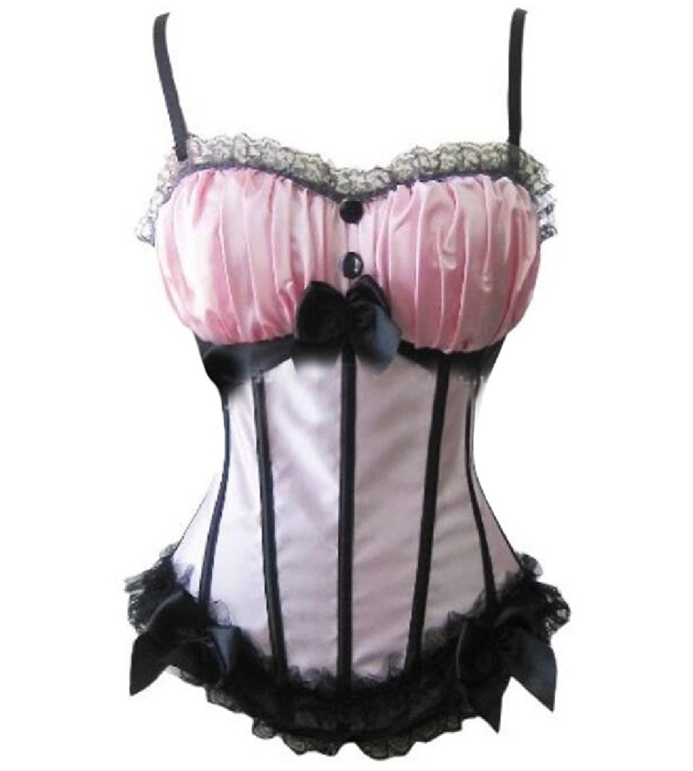 Bustiers & Corsets Womens Long Torso Boned Lace Trim Overbust Corset Bustier - Pink - CK189TO3GDA $34.94