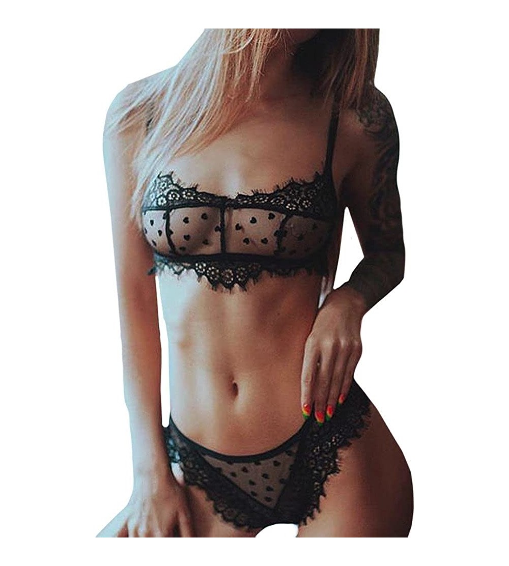 Baby Dolls & Chemises Women's Sexy Exquisite Lace Lingerie Bra+Garter+Briefs Babydoll Cut-Out Sleepwear Underpants Pajama Nig...