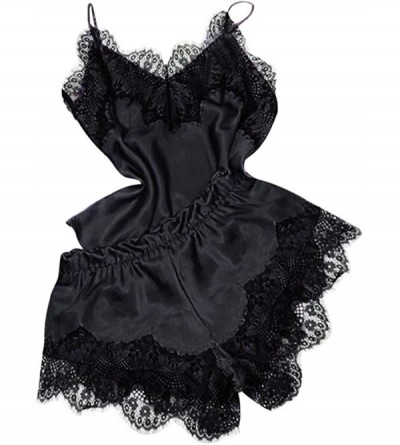 Baby Dolls & Chemises Women Sexy Lace Sleepwear-Lingerie Temptation Babydoll Nightdress Loose Camisole and Shorts - Black - C...