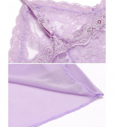 Baby Dolls & Chemises Women Lace Babydoll Lingerie Deep V Neck Strap Chemise Bow Sheer Nightwear - Fuchsia - CR1840RH3TA $18.95
