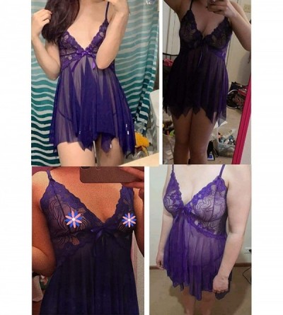 Baby Dolls & Chemises Plus Size Lingerie Babydoll Chemise Lace Sleepwear Boudoir Outfit - Purple - CB18ZWE4O5E $17.77
