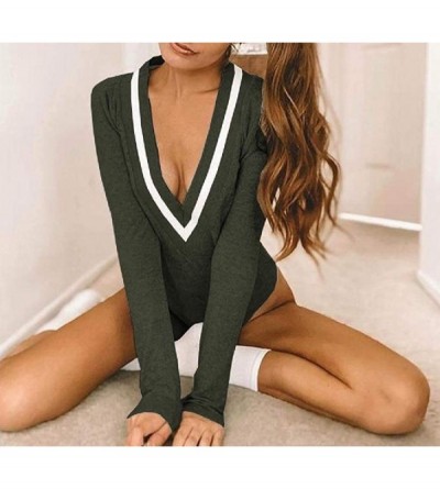 Bustiers & Corsets Womens Deep V-Neck Long-Sleeve Skinny Sexy Playsuit Shorts Rompers - Army Green - CG193YT92SL $21.12