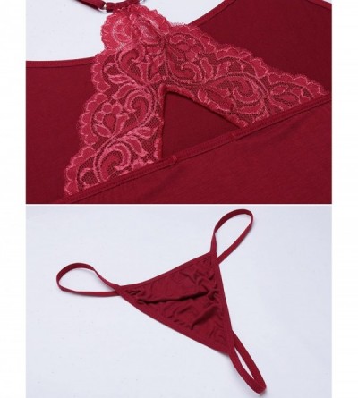 Baby Dolls & Chemises Women Chemise Lingerie Mini Babydoll Sleepwear Strappy lace Dress - Dark Red(6361) - CP18TAERDCQ $10.81