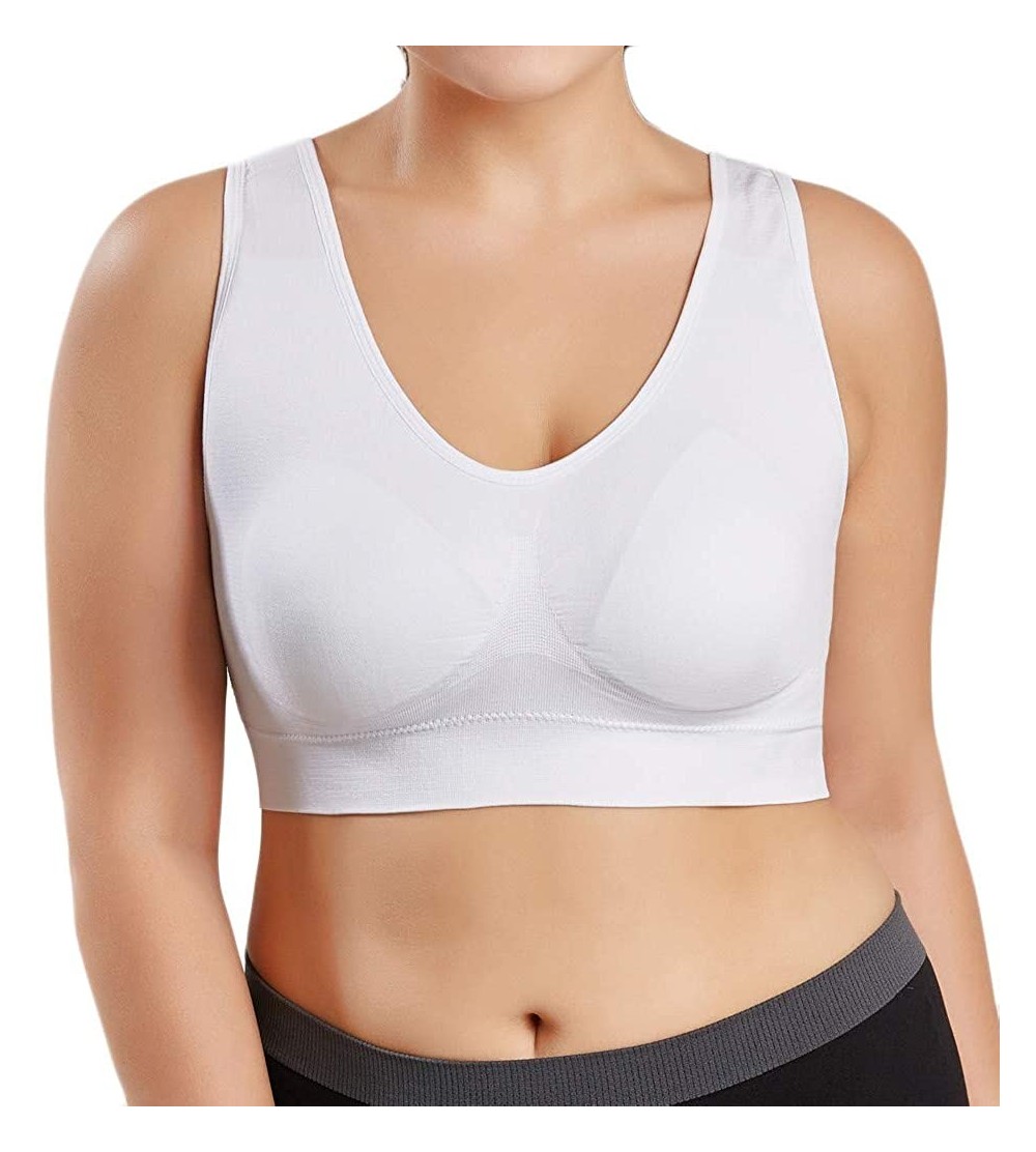 Bras Women Comfort Pure Color Plus Size Bra Seamless Sports Bra -S-6XL - White - CL19DWLT4YT $13.49