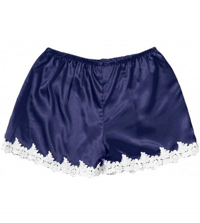 Baby Dolls & Chemises Silk Satin Sexy Flowers Floral Lace Pajamas Underwear Women Shorts Sexy Lingerie - Blue - C4197CX6NAQ $...