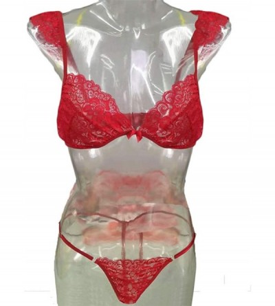 Bras Womens Sexy Bra Underwear Lace Bra Lette Brief Bra Set Lingerie Thong Sleepwear - Red - CC18XRL35Y6 $12.33
