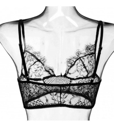 Bras Women Vest Crop Lace Wire Free Bra Lingerie Sexy V-Neck Underwear Camisole S-3XL - Black - CB18XXX046R $10.68