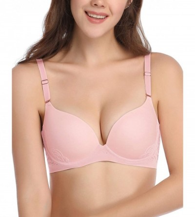 Bras Women's T-Shirt Bra Basic Comfort Padded Everyday Underwire Push Up Bra - Pink - CJ18Q3WLNAA $19.85
