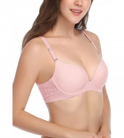 Bras Women's T-Shirt Bra Basic Comfort Padded Everyday Underwire Push Up Bra - Pink - CJ18Q3WLNAA $19.85