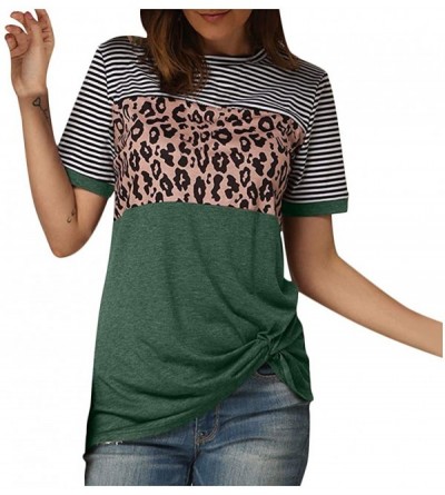 Baby Dolls & Chemises Women's Casual Tops Leopard Colorblock Striped Short Sleeve T-Shirt Round Neck Loose Twistknot Blouse -...