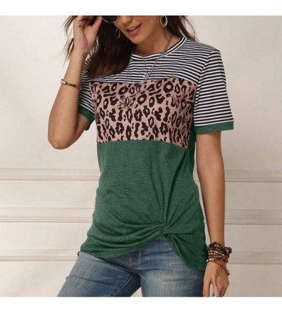 Baby Dolls & Chemises Women's Casual Tops Leopard Colorblock Striped Short Sleeve T-Shirt Round Neck Loose Twistknot Blouse -...