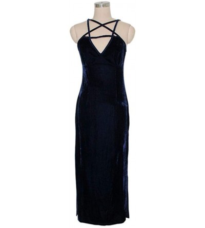 Baby Dolls & Chemises Elegant Dress Fashion Women Sleeveless Solid Color Strap Strappy Slim Fit Side Split Maxi Dress - Blue ...