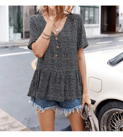Baby Dolls & Chemises Women's Daily Cozy Floral Button up Babydoll Tops - Black - C71906SAAYY $17.90