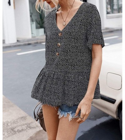 Baby Dolls & Chemises Women's Daily Cozy Floral Button up Babydoll Tops - Black - C71906SAAYY $17.90