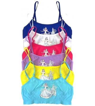 Bras Girl's Pack of 6 Fun Print Training Bras Top Wire-Free Non Padded - Winter Princess - CQ123V46PTN $20.92