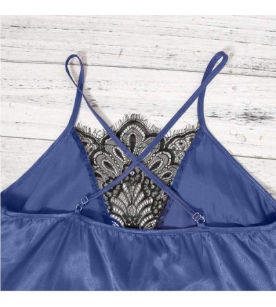 Baby Dolls & Chemises Women's Nightgowns Sexy Lingerie Satin Lace Sleepwear Nightwear Slip Chemise Nightdress - Blue - CR197Y...