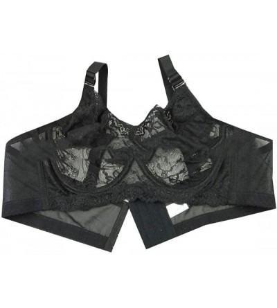 Bras Women Summer Plus Size Unlined Semi-Sheer Balconette Underwire Lace Bra - Black - CC18WHOXTKZ $25.02