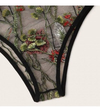 Bras Women's Halter Bra Thong Sleepwear Embroidered Sheer Lingerie Set S-2XL - Black.a - C71922W3M9G $15.58