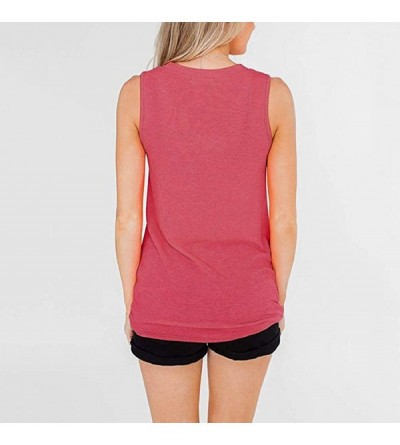 Bras Womens Sleeveless Tank Tops Casual V-Neck Knot Vest Tops with Striped Pocket - Hot Pink - C91945DLQ4Z $10.02