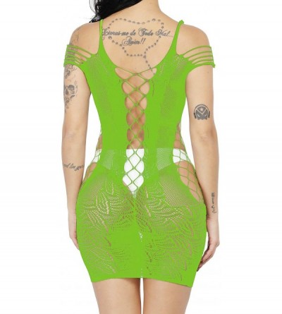 Baby Dolls & Chemises Women's Fishnet Lingerie Plus Size Mesh Hole Strap Chemise Babydoll Mini Dress - Green - CS18QG6AZG6 $2...