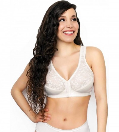 Bras Fully Women's Front Close Posture Bra With Lace 5100565 - White - CJ111F1RW7J $12.74