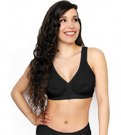 Bras Fully Women's Front Close Posture Bra With Lace 5100565 - Black - CT111F1W193 $16.63