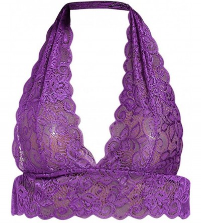 Bras Women's Breathable Sexy Comfy Deep V Lace Bra Underwear Lingerie - Purple1 - CN196YY37C3 $9.68