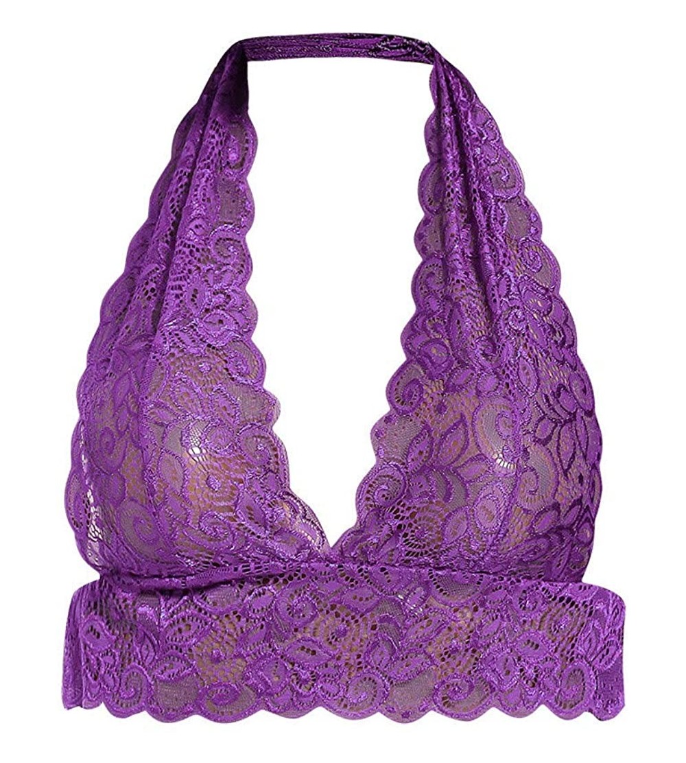 Bras Women's Breathable Sexy Comfy Deep V Lace Bra Underwear Lingerie - Purple1 - CN196YY37C3 $9.68