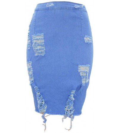 Baby Dolls & Chemises Ladies Womens High Waist Ripped Denim Distressed Pencil Mini Jean Skirt - Blue - C6197I3KQ8G $40.52