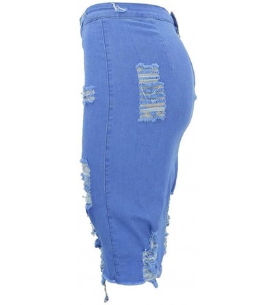 Baby Dolls & Chemises Ladies Womens High Waist Ripped Denim Distressed Pencil Mini Jean Skirt - Blue - C6197I3KQ8G $40.52