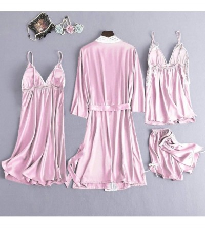 Baby Dolls & Chemises Womens Sexy Satin Pajamas Set 5pcs Nightgown with Robe Set Sexy Lace Lingerie Pjs Loungewear Home Cloth...