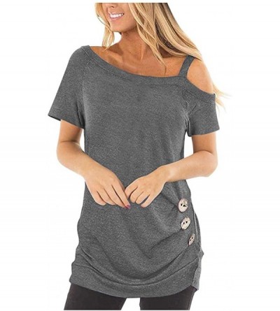 Baby Dolls & Chemises One Shoulder Tops for Women's Comfy Casual Short Sleeve Side Button Pleated Tops Blouse Tunic T Shirts ...