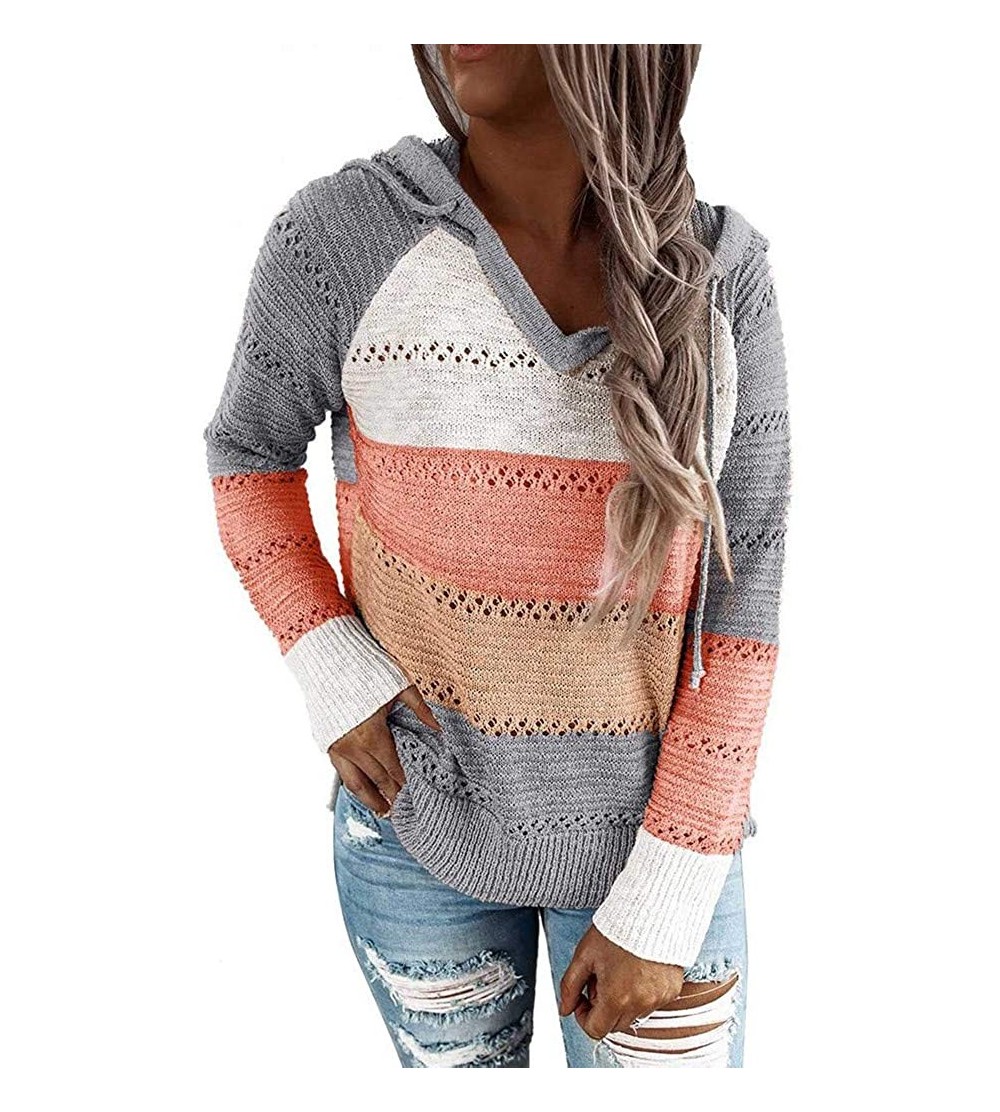 Baby Dolls & Chemises 2020 Women Long Sleeve Striped Color Block Casual Hoodies Loose Patchwork Pullover Sweatshirt Knit Tops...