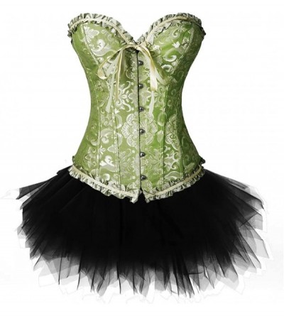 Bustiers & Corsets Women's Plus Size Lace Up Overbust Corset Bridal Lingerie with Tutu - Green - CK126Q5V8IH $31.40