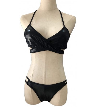 Baby Dolls & Chemises Sexy V-Neck Sleepwear Bandage Leather Lingerie for Women L Nightdresses Clubwear Black S-XXXL - Black -...