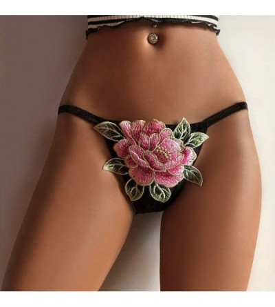 Bustiers & Corsets Women Lingerie G-String Applique Briefs Underwear Panties T String Thongs Knick - Hot Pink - CI18TGMSNMO $...
