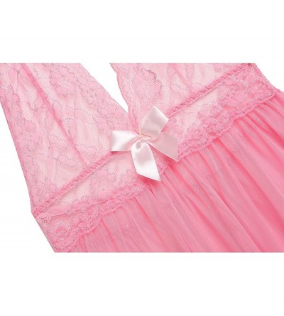Baby Dolls & Chemises Women Sexy Lingerie V-Neck Nightwear Lace Babydoll Chemise Sleepwear Outfits S-XXL - 5-pink - CJ18MH07K...