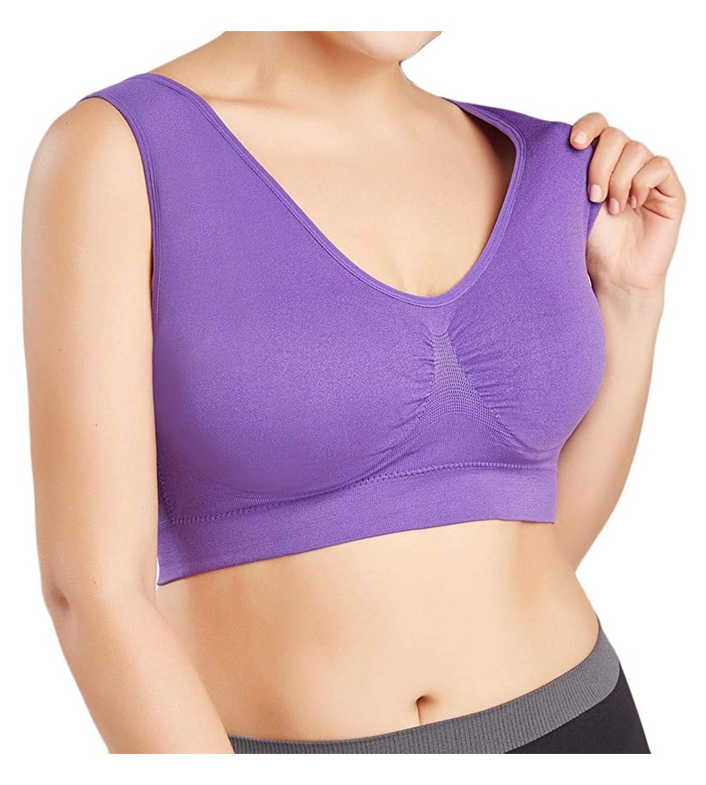 Bras Women Comfort Pure Color Plus Size Bra Seamless Sports Bra -S-6XL - Dark Purple - CL19DWIDN66 $14.95