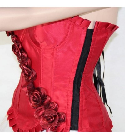 Bustiers & Corsets Women's Sexy Lingerie Boned Corsets and Rose Flower Bustiers - Red - CO11XA7Q6Z9 $25.09