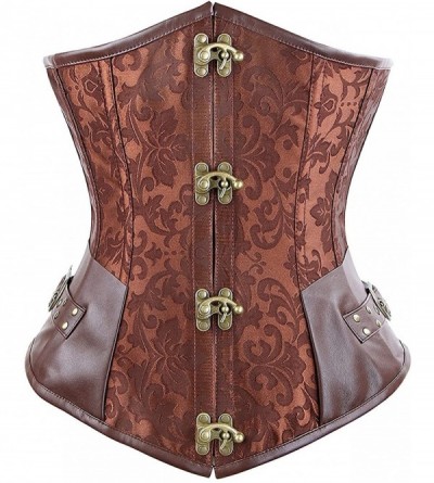 Bustiers & Corsets Sexy Women Leather Steampunk Steel Boned Corset Underbust Gothic Bustiers - Brown-1 - CI1882OERGX $63.21