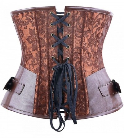 Bustiers & Corsets Sexy Women Leather Steampunk Steel Boned Corset Underbust Gothic Bustiers - Brown-1 - CI1882OERGX $36.56