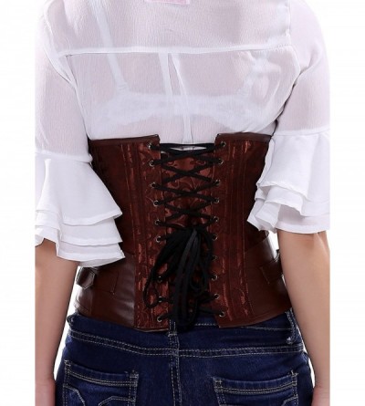 Bustiers & Corsets Sexy Women Leather Steampunk Steel Boned Corset Underbust Gothic Bustiers - Brown-1 - CI1882OERGX $36.56