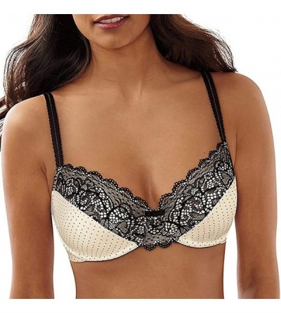 Bras Designs Women's Lace Desire Back Smoothing Underwire - Whisper White/Black Micro Dot Print - CD12NSFKHZL $45.44