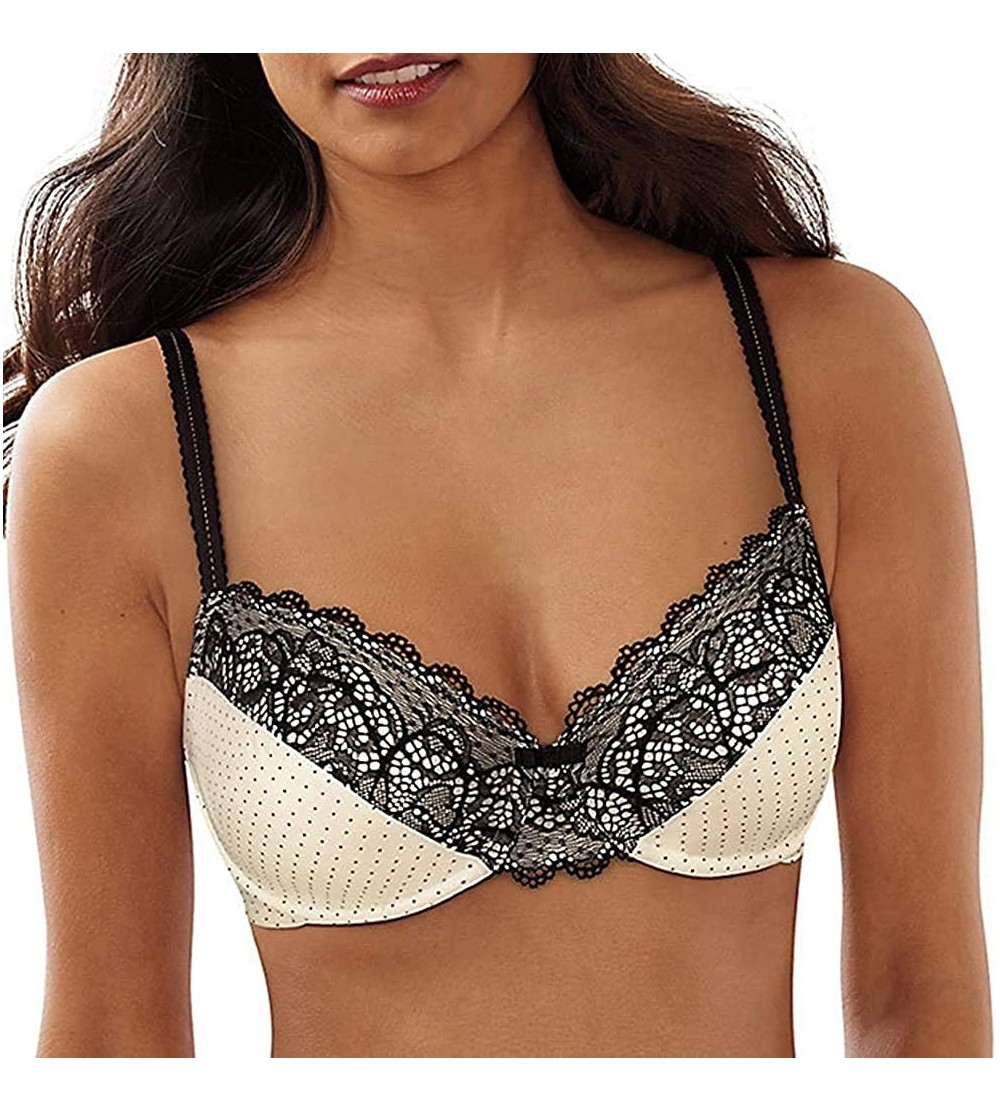 Bras Designs Women's Lace Desire Back Smoothing Underwire - Whisper White/Black Micro Dot Print - CD12NSFKHZL $21.52