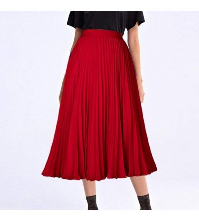 Baby Dolls & Chemises Women's High Waist Pleated A-Line Swing Skirt Chiffon Multilayer Solid Skirt - Red - CS197H0RTNW $21.52