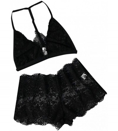 Bustiers & Corsets Womens Plus Size Sexy Lace Lingerie Nightwear Bra G-String Underwear Sleepwear - Black - CC18ZQXGDRW $15.12