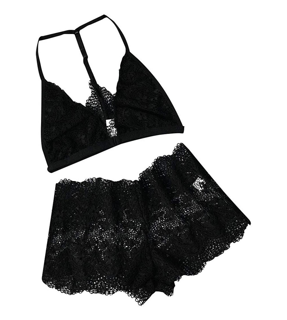 Bustiers & Corsets Womens Plus Size Sexy Lace Lingerie Nightwear Bra G-String Underwear Sleepwear - Black - CC18ZQXGDRW $15.12