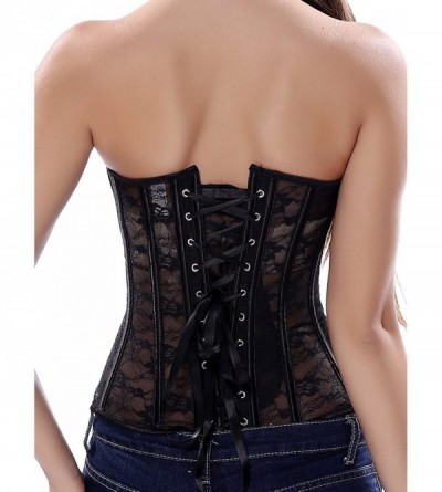 Bustiers & Corsets Women's Sexy Court Sexy Push Up Shapewear Top Overbust Corset Bustier with G-String - Black Mesh - CZ12H3E...